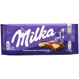 Milka Ciocolata Cu Lapte Alpin Si Ciocolata Alba 16%. 90g