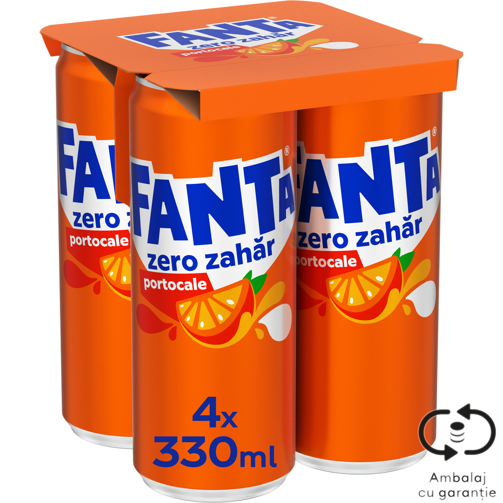 Bautura racoritoare carbogazoasa cu suc de portocale, fara zahar 4x330ml