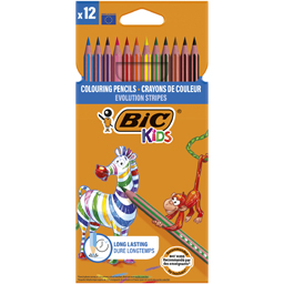 Bic Creioane Colorate Fara Lemn Evolution Stripes, Mina 3.2 Mm, Set 12 Culori