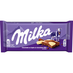 Milka Ciocolata Cu Lapte Alpin Si Ciocolata Alba 16%. 90g
