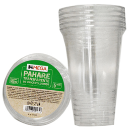 Mega Pahare Transparente De Unica Folosinta, 5 Bucati 500ml