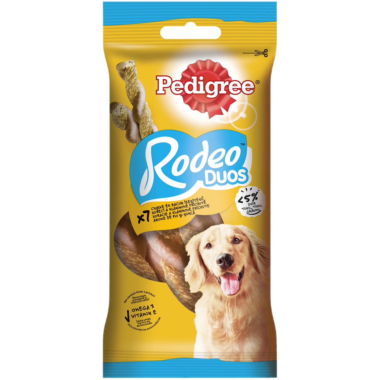 Recompensa pentru caini Rodeo Duos, aroma de pui si sunca 123g