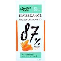 Sweet&safe Ciocolata Neagra 87% Cacao Cu Portocale Si Indulcitor Stevia 90g