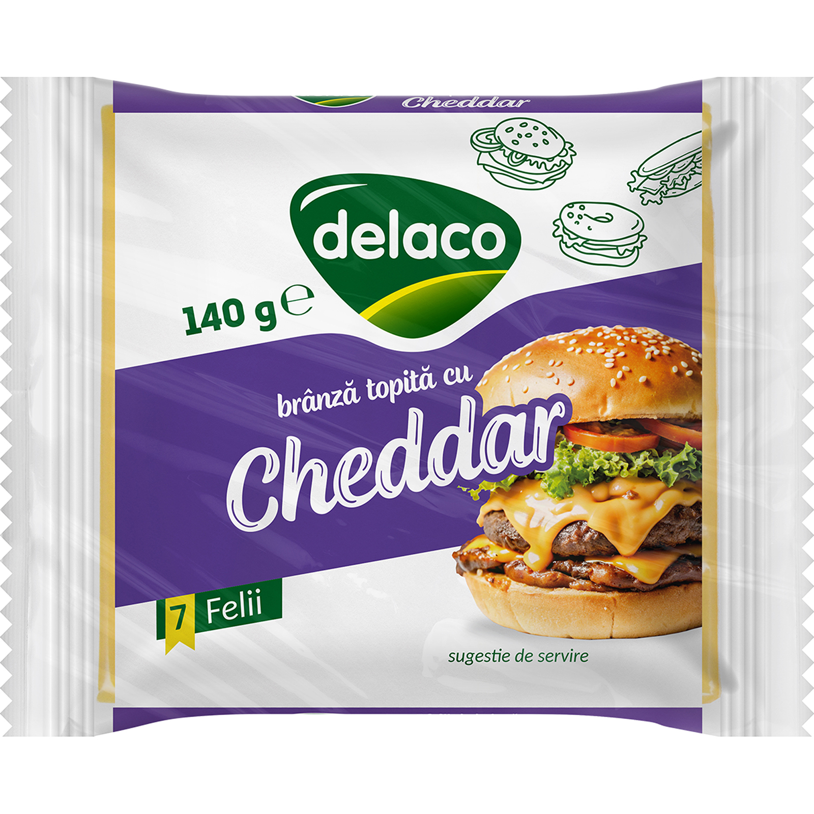 Branza topita cu cheddar, 7 felii, 140g