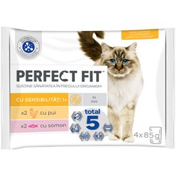Perfect Fit Hrana Umeda Pentru Pisici Sensitive Cu Pui Si Somon In Sos 4x85g
