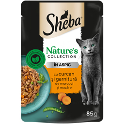Sheba Hrana Umeda Pentru Pisici, Cu Curcan, Morcovi Si Mazare, In Aspic 85g