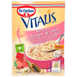 Dr. Oetker Mix Pentru Gustare De Ovaz, Cu Ciocolata Alba Si Capsuni 56g