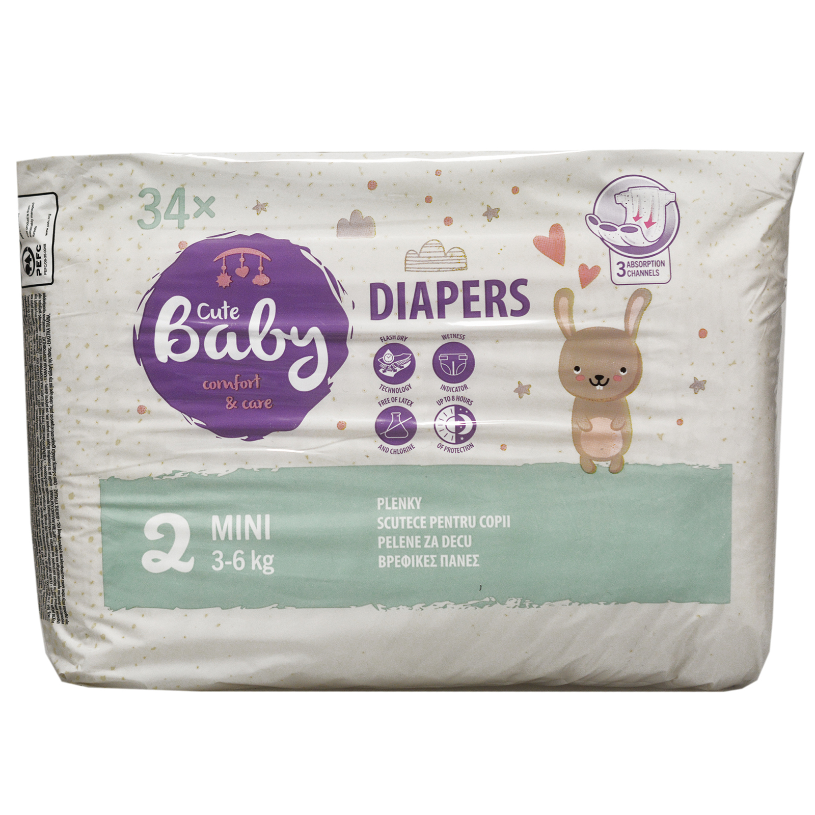 Scutece pentru copii, Mini, marimea 2, 3-6 kg, 34 bucati