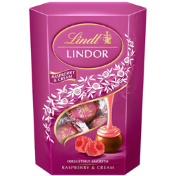 Lindt Bomboane Din Ciocolata Cu Lapte Cu Umplutura De Zmeura Si Frisca 200g