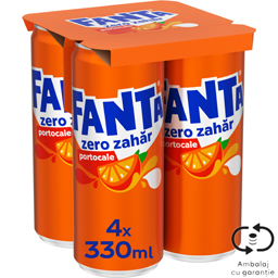 Fanta Bautura Racoritoare Carbogazoasa Cu Suc De Portocale, Fara Zahar 4x330ml